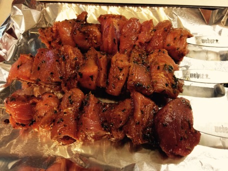Marinated pork is red from paprika